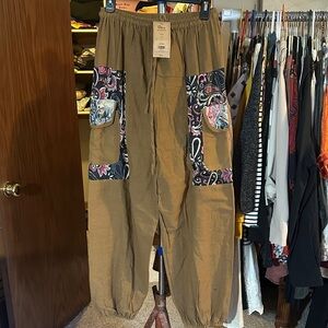 Rhea mustard Brown Patchwork Pants -NWT